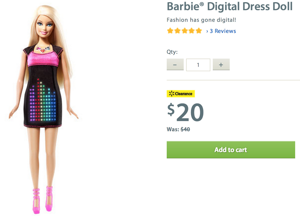 Walmart.ca Clearance Sale: Barbie Digital Dress Doll $20 (Reg. $40