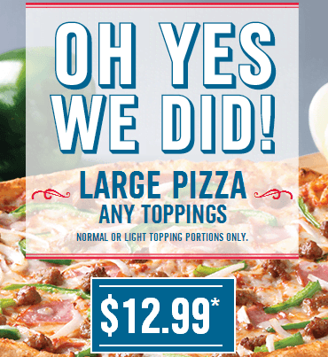 domino pizza large any toppings only $12.99