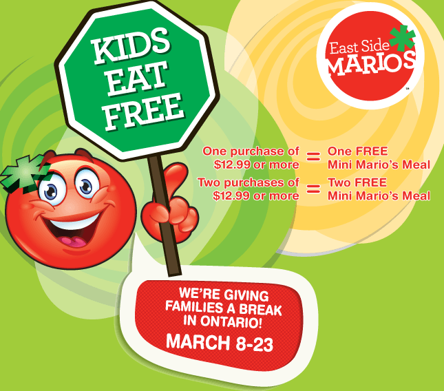 East Side Mario's Canada Freebie Kids Eat FREE During March Break