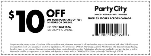 Expired Party City Canada Coupons