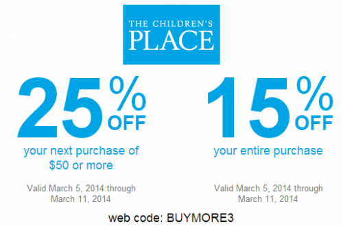 The Childrens Place Canada Coupons Save 25 On Your Purchase Of 50