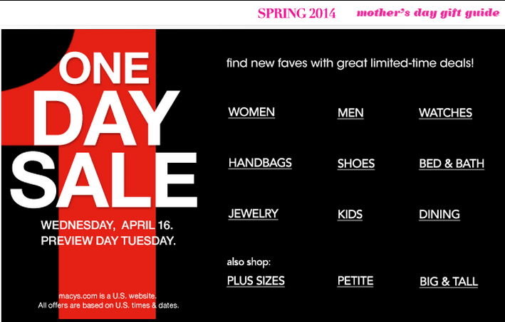 Macys One Day Sale: Save Up To 30% Off | Canadian Freebies, Coupons, Deals, Bargains, Flyers ...