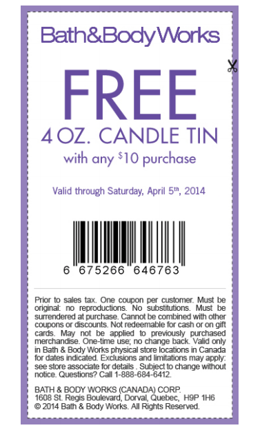 bath and body works free candle with $10 purchase