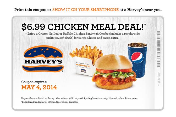 harvey's coupon chicken meal deal