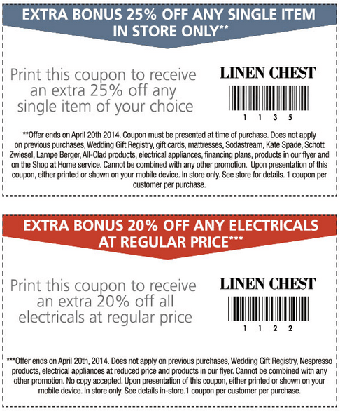 Linen shop chest coupon