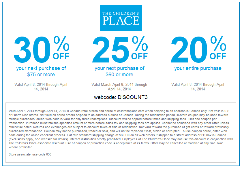 The Children's Place Canada Coupons Buy More Save up to 30 Off + FREE