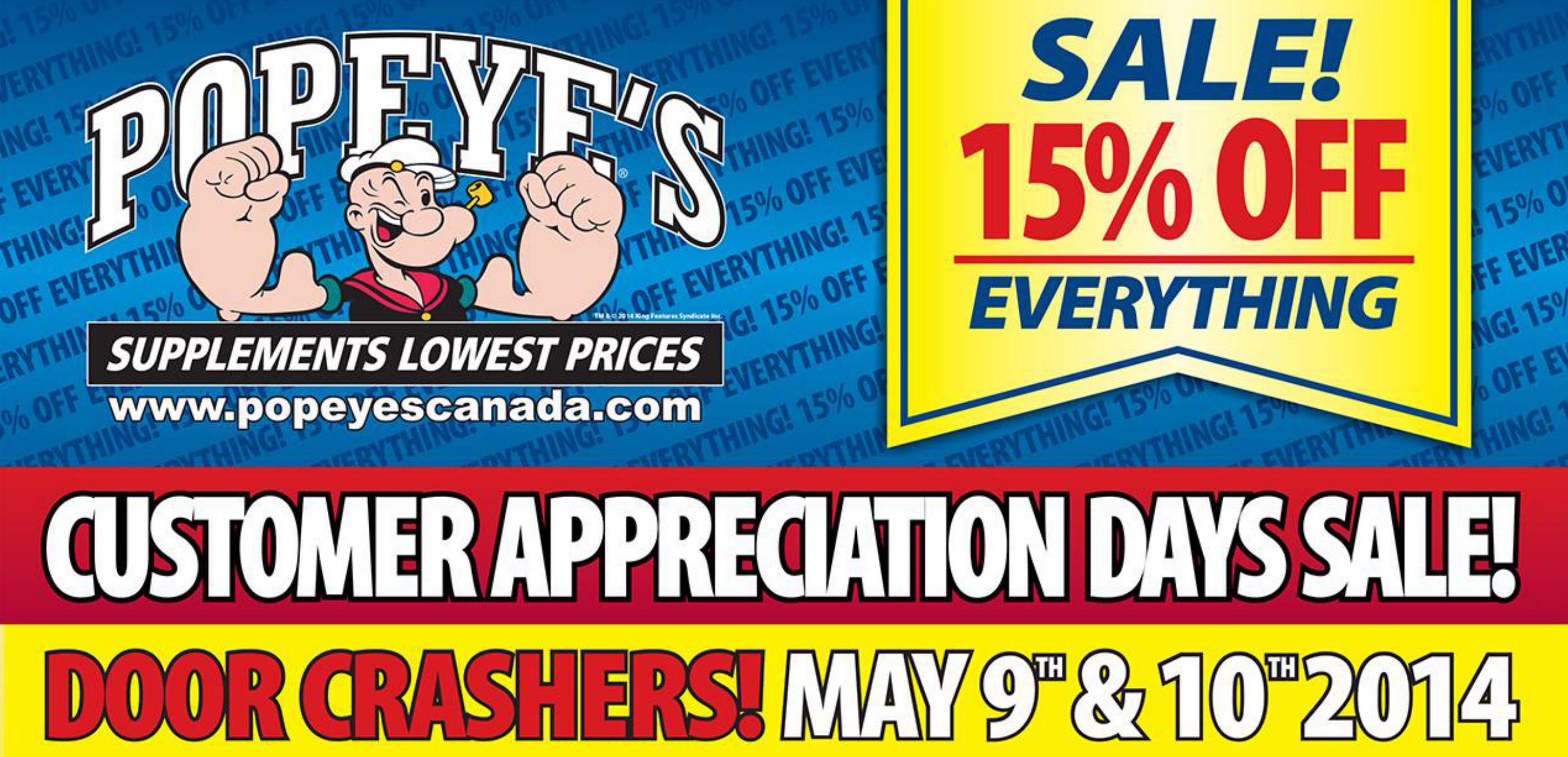 Popeye's Supplements Canada Customer Appreciation Sale 15 Off