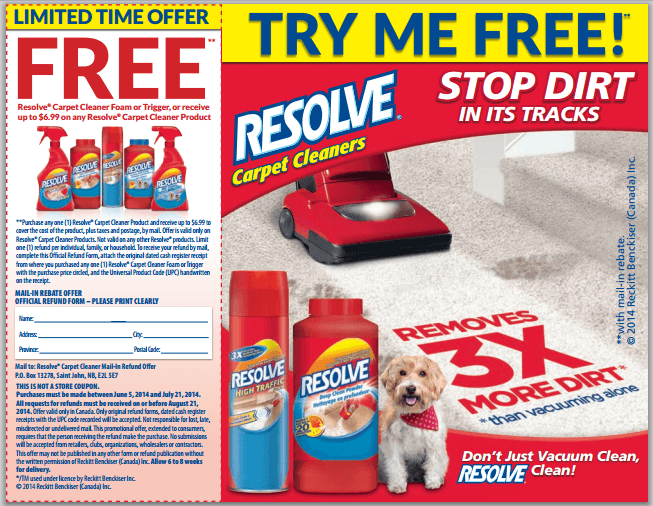 Canadian Mail In Rebate Freebie Free Resolve Carpet Cleaner Canadian 
