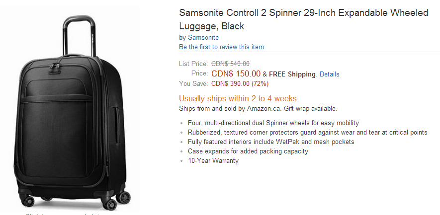 Amazon Canada Deal: Samsonite Controll 2 Spinner 29 Inch Expandable ...