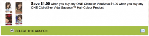 Clairol or Vidal Sassoon Hair Colour Product Coupon