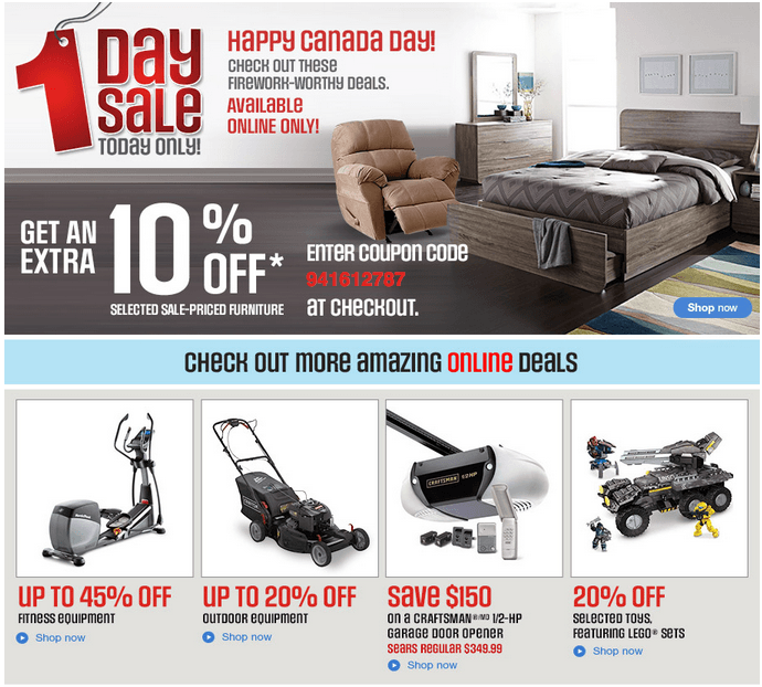 Sears Canada 1 Day Sale Get An Extra 10 Off Selected Sale Priced