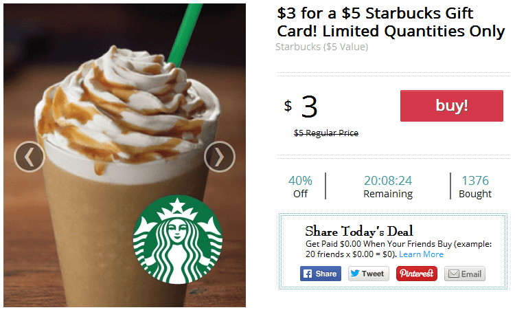 Buytopia Daily Deal Get a 5 Starbucks Gift Card For Only