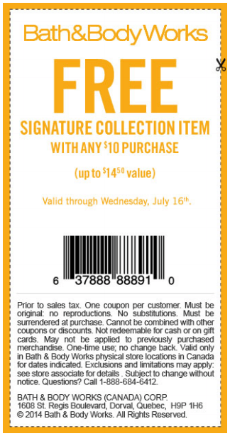 Bath Body Works Canada Printable Coupon: Receive a FREE Signature