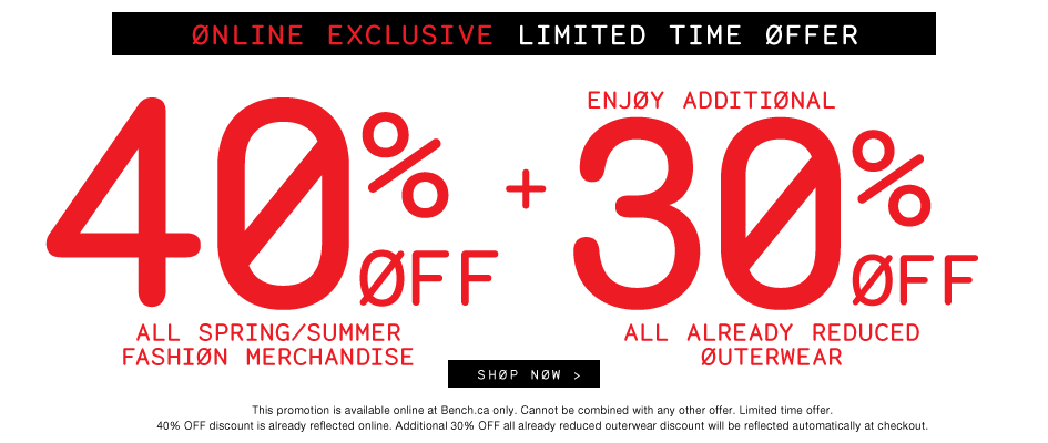 Bench Canada Sale 40 Off Spring and Summer + Save an Additional 30