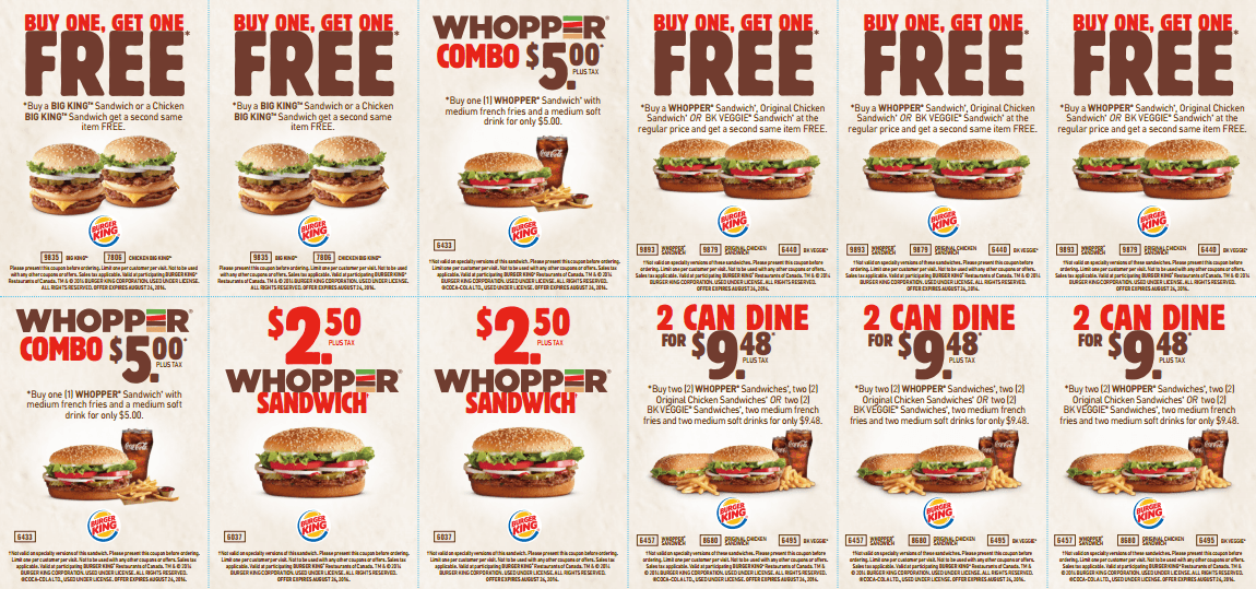 Burger King Canada New Printable Coupons Buy One Get One Free, Two Can