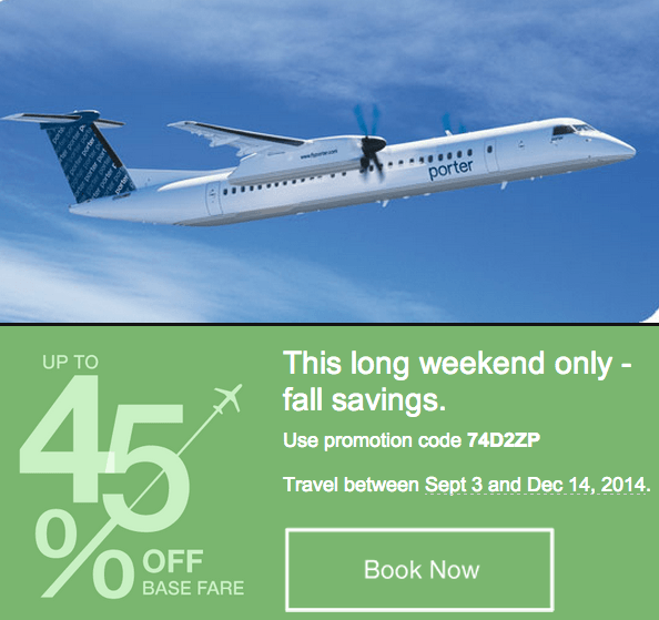 Porter Airlines Canada Long Weekend Promotional Coupon Codes Save up