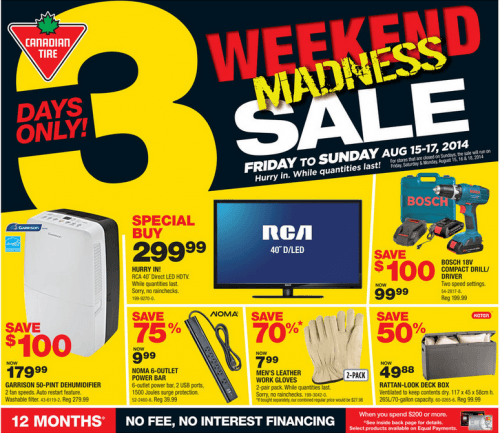 canadian tire 3 day weekend madness sale