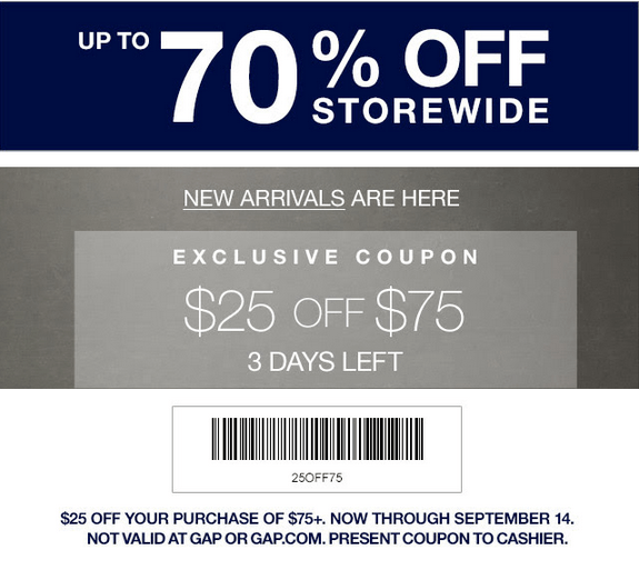 Gap Factory Store Offers: Get $25 Off $75 Coupon Up To 70% Off