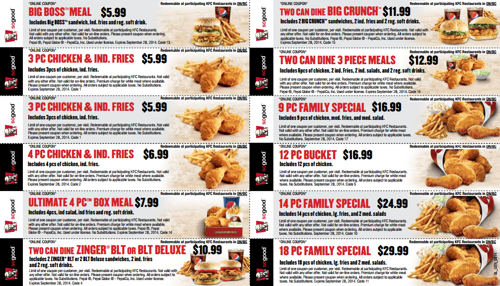 KFC Canada New Printable Coupons: Two Can Dine Family Specials and