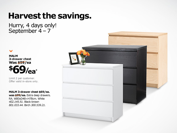 Ikea Canada Deals Malm 3 Drawer Chest Only 69 Each In Stores