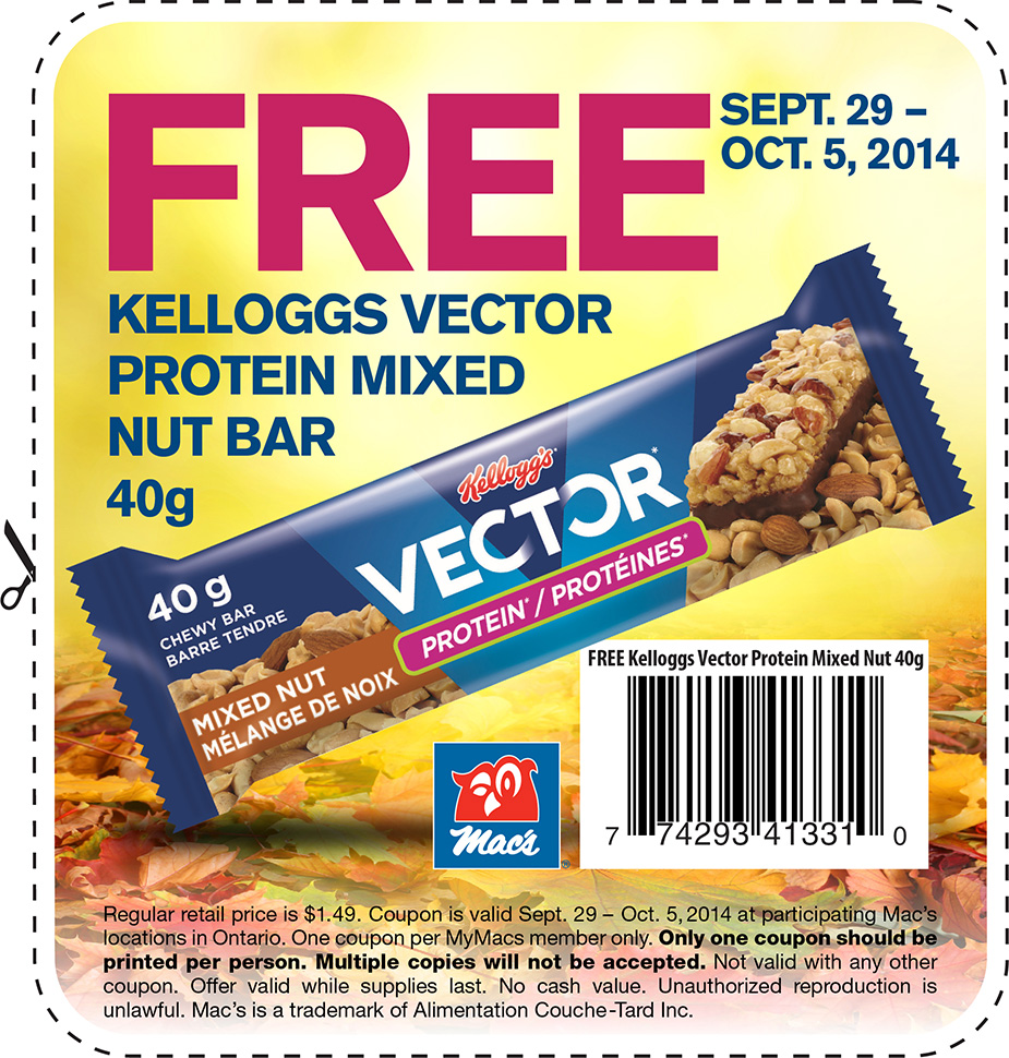 Mac's Store Printable Coupon Get a FREE Kellogg Vector Protein Mixed