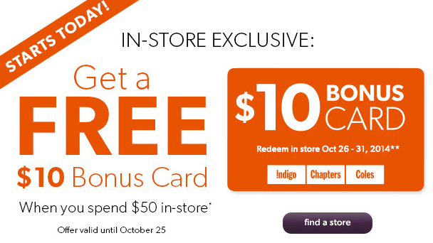 Chapters Indigo $10 Gift Card When You Spend $50 In-Store | Canadian ...