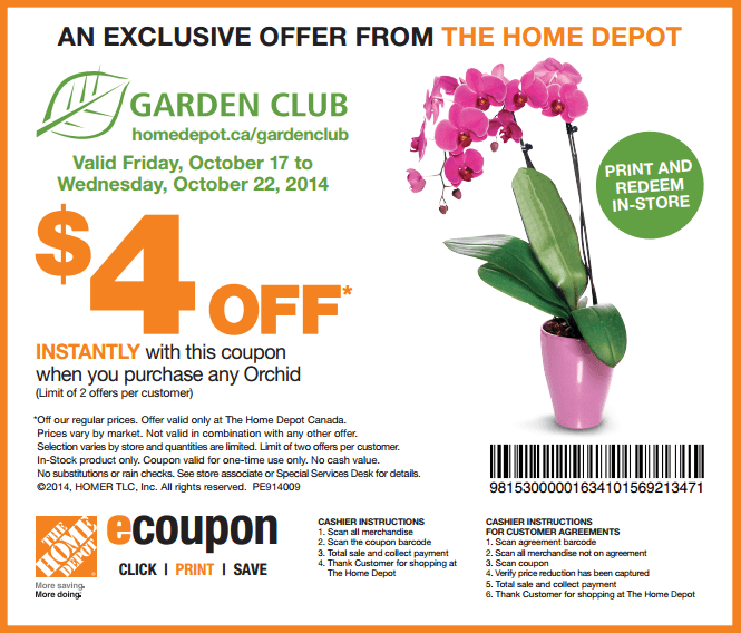 Home Depot Canada Garden Club Coupon: Save $4.00 Off When You Purchase Any Orchid | Canadian ...