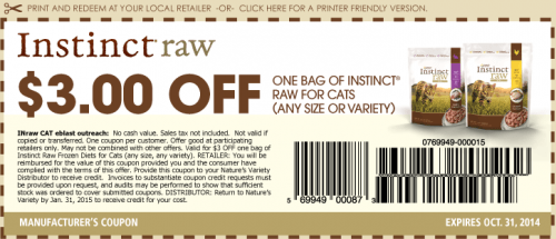 Nature s Variety Canada Printable Coupon Save 3.00 Off Instinct