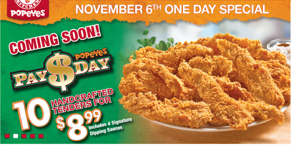 Popeye's Chicken Canada One Day Deal Get 10 Chicken Tenders for 8.99