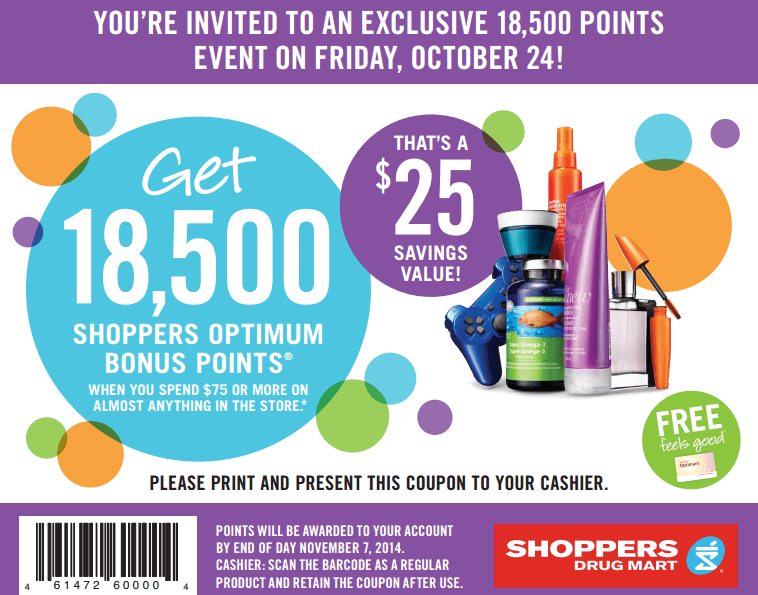 Shoppers Drug Mart Canada Printable Coupon: Get 18,500 Shoppers Optimum Bonus Points When You