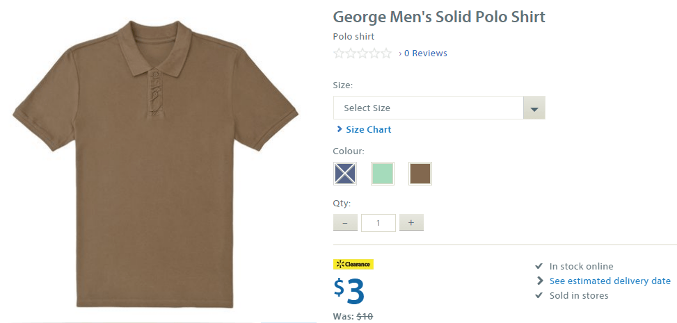 Walmart Canada Clearance Deals: George Men's Solid Polo Shirts Only $3 ...