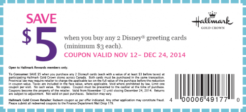 Hallmark Canada Printable Coupons: Save $5 When You Buy 2 Disney