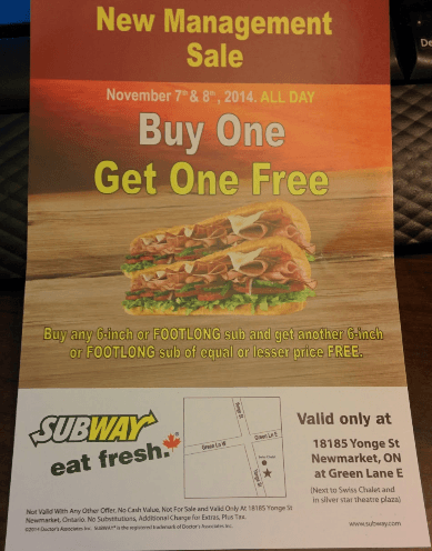 Subway store coupons ontario