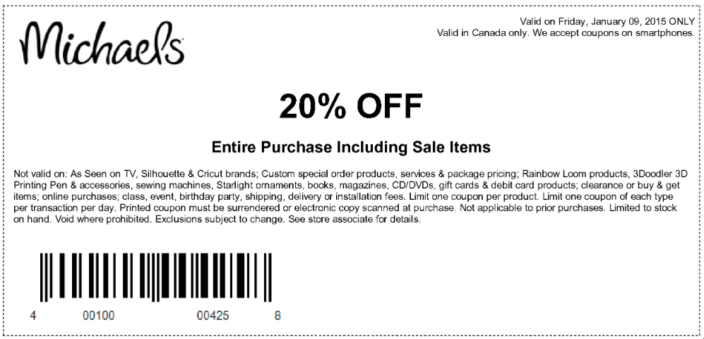 Michaels Arts and Crafts Store Canada Coupons: For Today Only, Save 20% ...