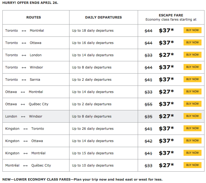 VIA Rail Canada Discount Tuesdays TwoDay Reduced Fare on Economy and