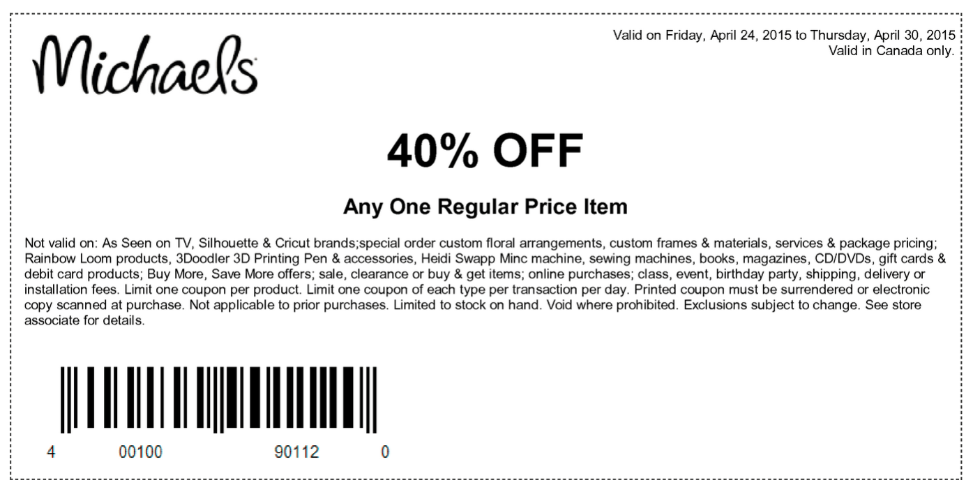 Michaels Arts and Crafts Store Canada Coupons Save 40 Off One Regular Priced Item And More