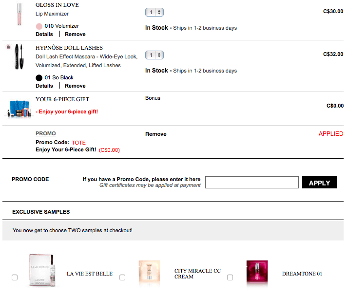 Canada Coupon Code 6Piece Gift (105 Value) With Any 50 Online Order + 2 Samples and