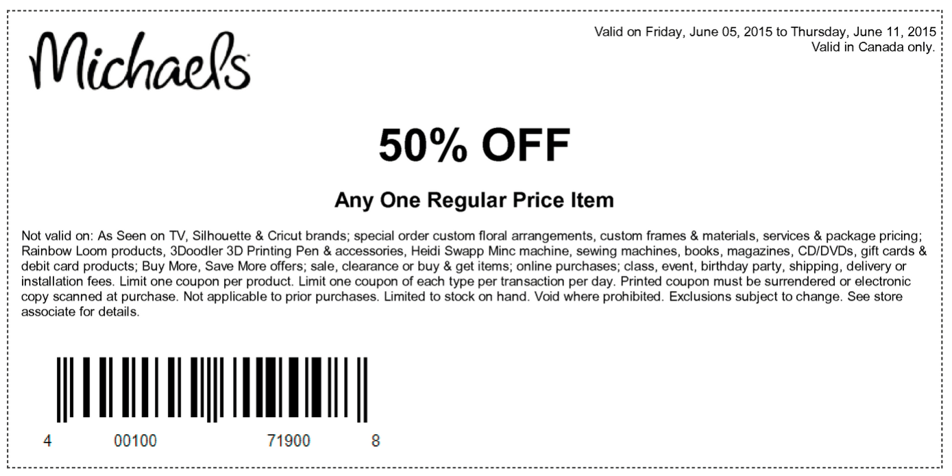 Michaels Canada Weekly Coupons 50 Off One Regular Priced Item 15   Ncix36 