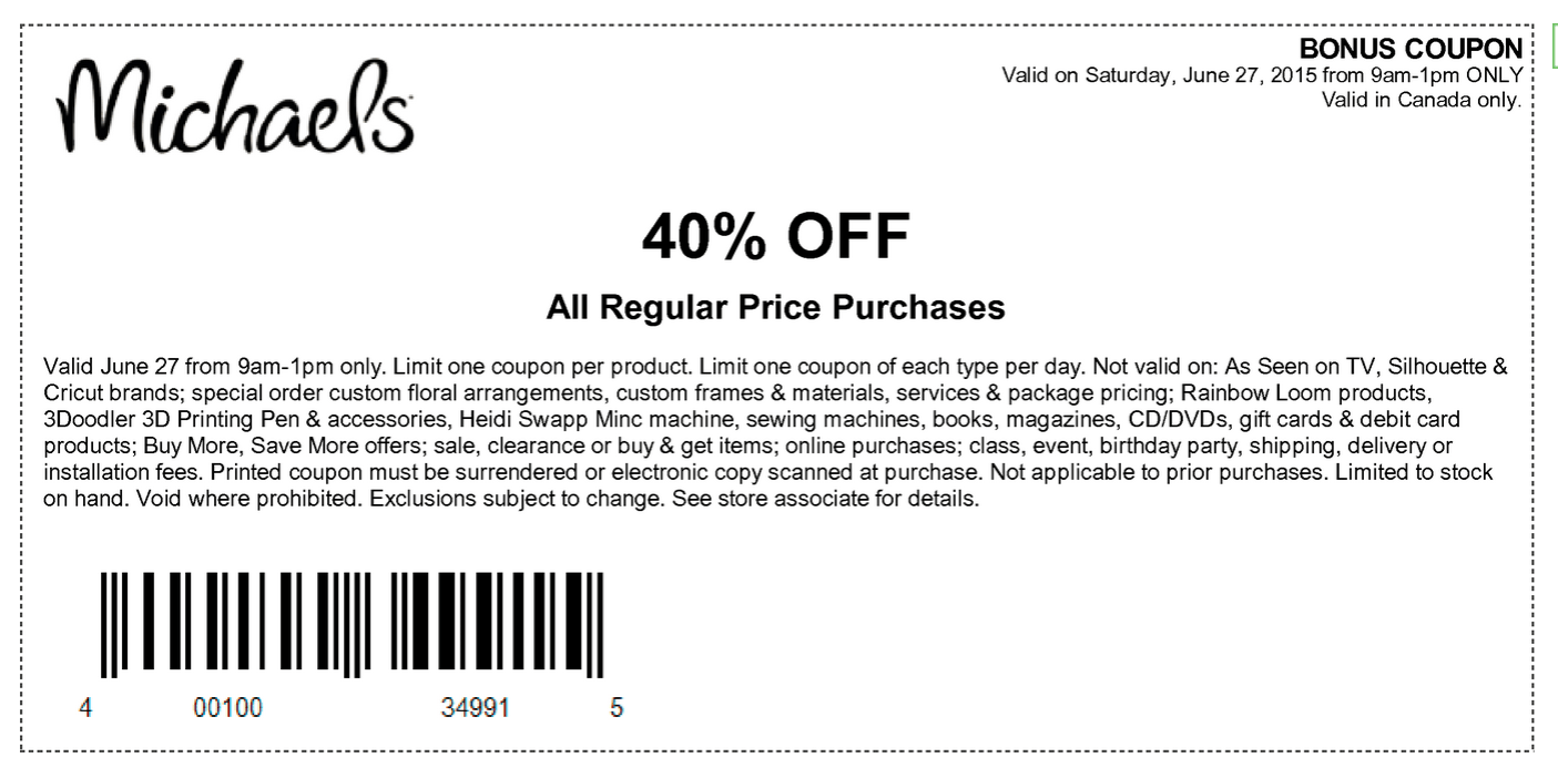Michaels Canada Weekly Coupons Save 40 Off Regular Priced Purchases