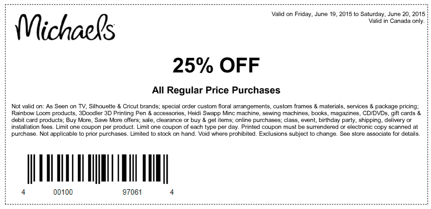 Michaels Canada Weekly Coupons Save 25 Off All Regular Priced
