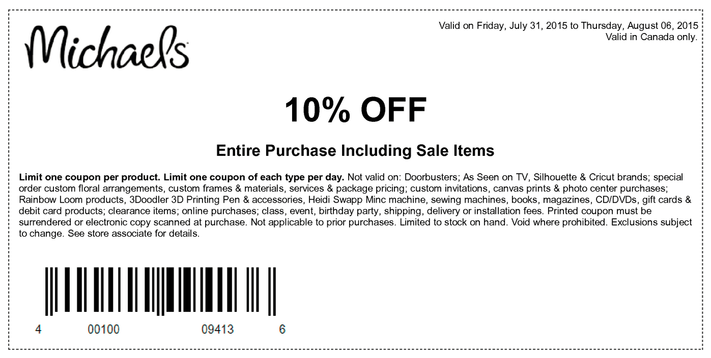 Michaels Arts and Crafts Canada Coupons Save 10 Off Your Entire Purchase Including Sale Items