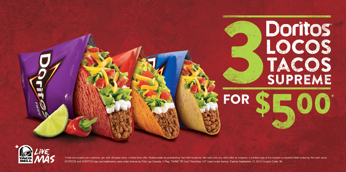 Taco Bell Canada Coupon Offer: 3 Doritos Locos Tacos Supreme For $5 ...