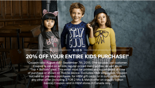 H&M Canada Back to School Coupon