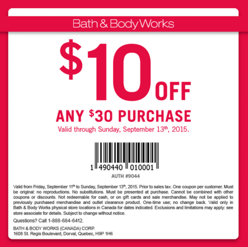 Bath & Body Works Canada Offers: Coupon – Save $10 Off Any $30 Purchase ...
