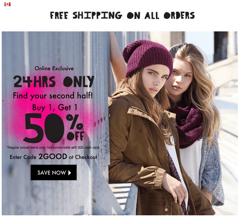 Garage Canada 24 Hours Online Offers: Buy One, Get One 50% Off On ...