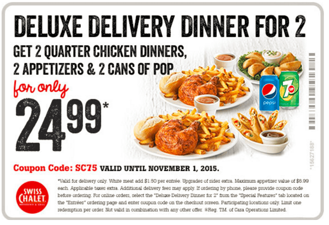 Swiss Chalet Canada Coupons: Just $24.99 for Deluxe Delivery Dinner for ...