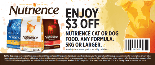 Nutrience Canada Printable Coupons: Save $3 Off Nutrience Cat or Dog