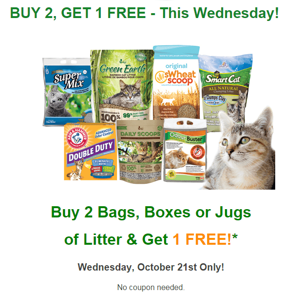 PJ’s Pets Canada Deals Buy 2 Get 1 FREE Cat or Puppy Litter Canadian