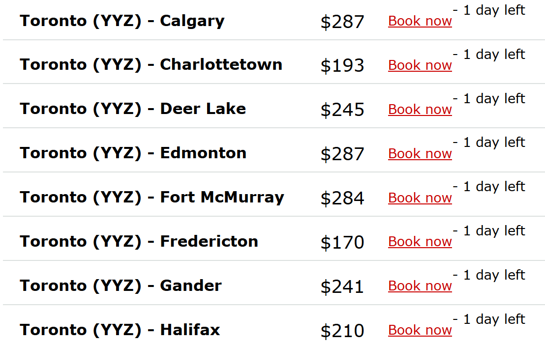 Air Canada Flight Deals of the Week One Way Canadian Tickets/Flights