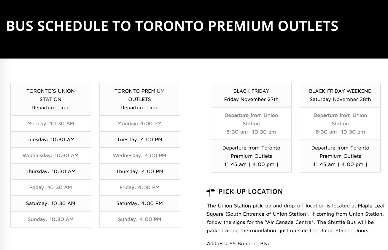 Shuttle Bus to Toronto Premium Outlets